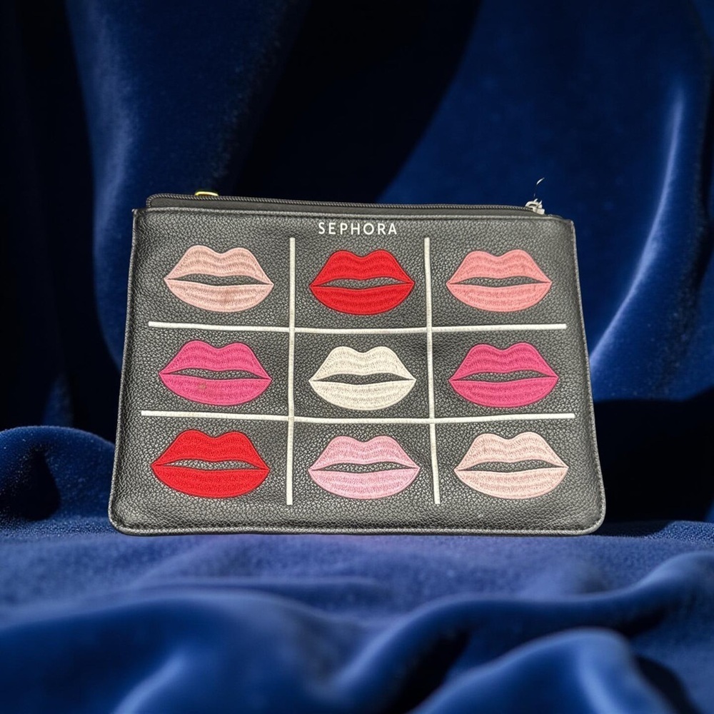 Sephora Black Cosmetic Bag with Colorful Lips Design